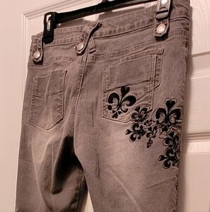 Canyon River Gray Jeans with Black Fleur-de-Lis and Olive Green Pants